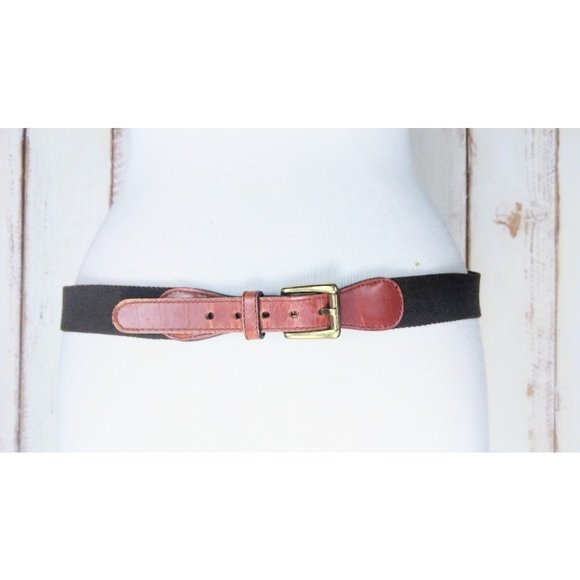Vintage dark brown canvas leather chord belt with brass buckle - Picture 2 of 4